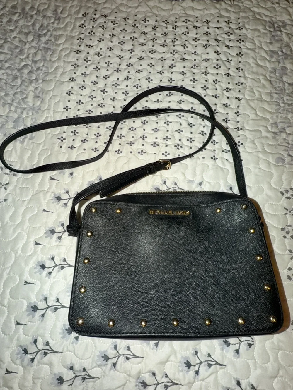 Michael Kors Black Crossbody Bag with Gold Stud Accents